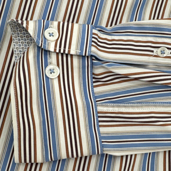 Bugatchi Shaped Fit Men’s Dress Shirt Striped With Accent Fabric InsideCuffs M - Picture 4 of 9